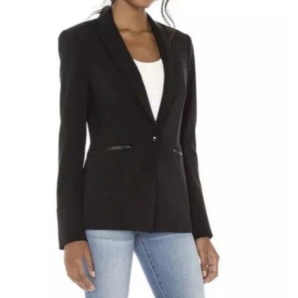Veronica Beard Iconic Scuba Dickey Jacket Blazer Black Zipper Pockets Sz 4